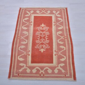 Vintage Oushak Rug: 3x4 Turkish Wool Anatolian Rug