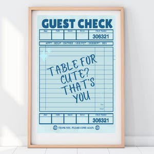 Guest Check Print, guest check wall art poster, 5 trendy guest check, custom quote poster,customize guest check poster, dorm Dining Room Art