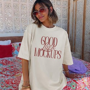 Ivory Tshirt Mockup, Front of Comfort Colors 1717 Ivory Shirt Beach Mock, Oversized C1717 Tee Trendy Mock, Ivory CC1717 Pinterest Aesthetic