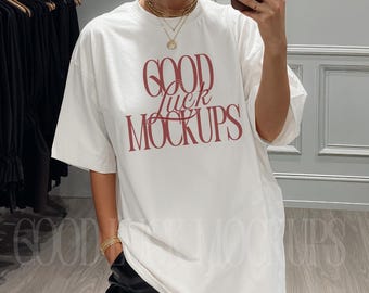 White Tshirt Grunge Mockup, Oversized White T Shirt Trendy Aesthetic Mock-up, Comfort Colors C1717 Influencer Mock, White 1717 Alt Mock Up