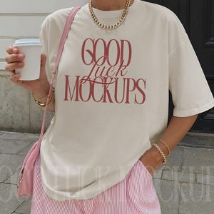 Comfort Colors Ivory TShirt Mockup, Front of C1717 Ivory Streetwear Mockup, Ivory 1717 Oversized Trendy Aesthetic Mock Up, Pinterest Mock