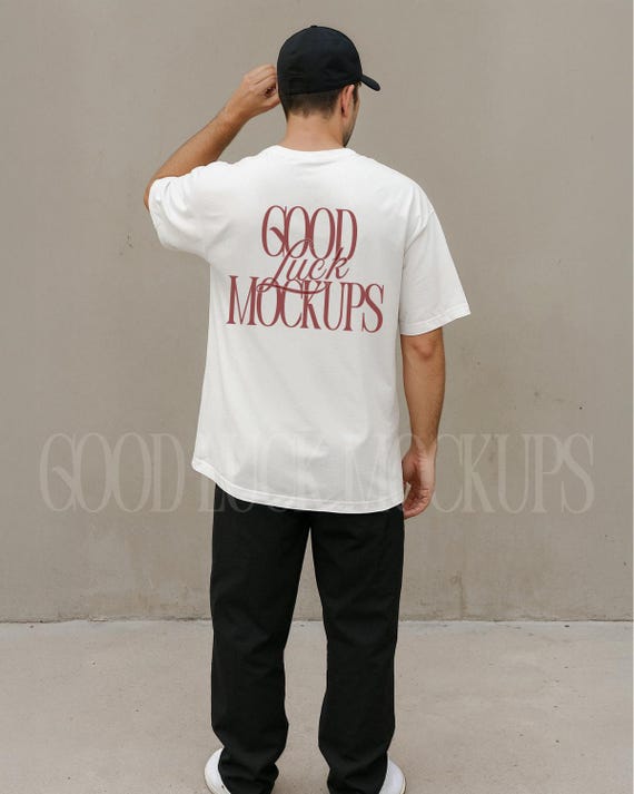 White Comfort Colors 1717 Male Mockup Back, Back of White Tshirt Mens Streetwear Mock-up, CC 1717 White Grunge Mockups, Male Lifestyle Mock