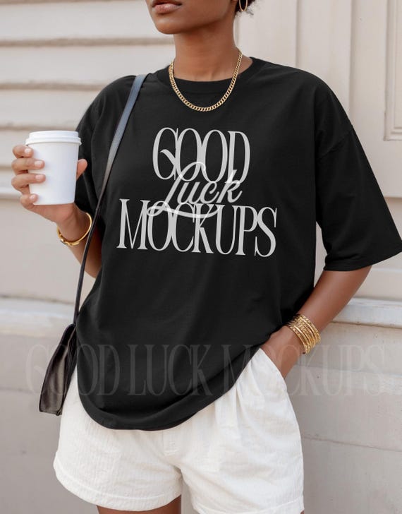Comfort Colors Black TShirt Mockup, CC 1717 Black Woman Streetwear Mockup, Black 1717 Trendy Aesthetic Mock Up, Black Model Diverse Mock-up