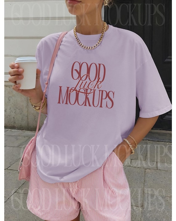 Comfort Colors C1717 Orchid Mockup, Front of 1717 Orchid Streetwear Mockup, Light Purple Tshirt Mock Up, Oversized Aesthetic Pinterest Mock