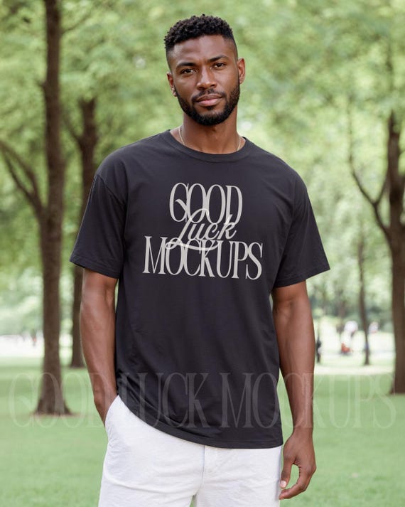 Black Tshirt Black Male Mockup, Black Comfort Colors 1717 Black Man Mock-up, C1717 Tshirt Mens Mockup Diverse, Outdoor Nature Mock