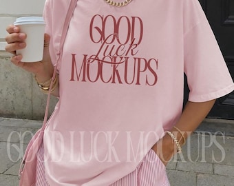 Comfort Colors C1717 Blossom Mockup, Front of 1717 Blossom Streetwear Mockup, Pink Tshirt Mock Up, Oversized Trendy Aesthetic Pinterest Mock