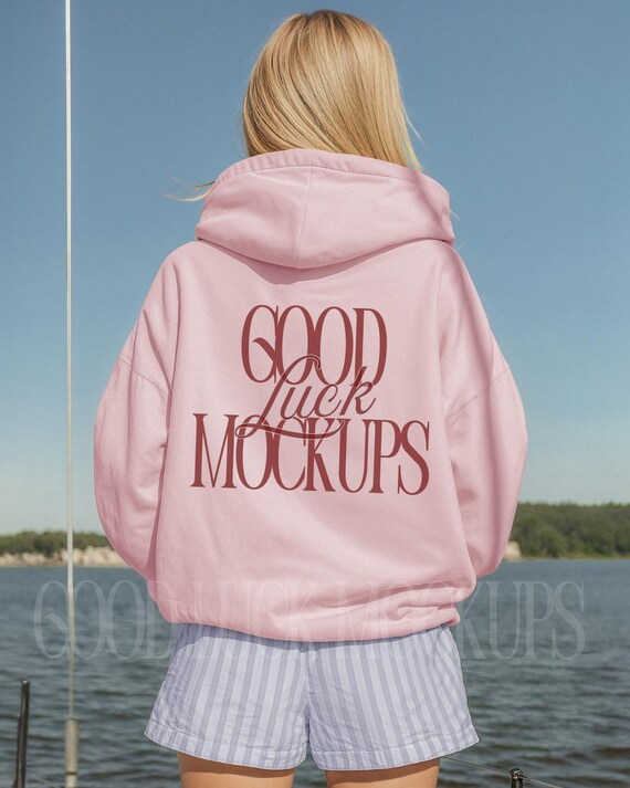 Gildan 18500 Light Pink Hoodie Mockup, G185 Light Pink Oversized Hoodie Mock-up, Hooded Sweatshirt Coastal Mockup, Fisherman Aesthetic Mock