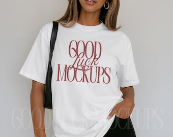 Trendy White Tshirt Mockup Black Woman | Oversized White Tee Diverse Model Mock-up | Comfort Colors C1717 White Aesthetic Mock Up Simple