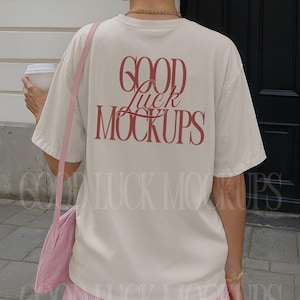Ivory TShirt Mockup, Back of Comfort Colors C1717 Ivory Streetwear Mockup, Ivory 1717 Oversized Trendy Aesthetic Mock Up, Pinterest Mock