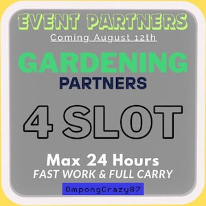 4 Slot - GARDENING Partners Event Monopoly_Go!_ SUMMER ESCAPE - Event on August 12th - Fast Work & Full Carry Service