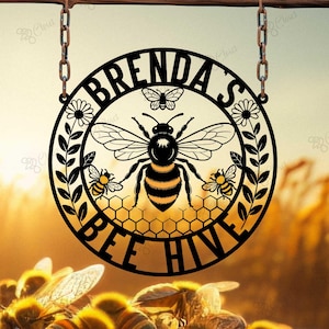 Custom Honey Bee Metal Wall Sign, Personalized Metal Bee Decor, Bee Garden Art, Gift for Bee Keeper, Bee Farm Sign, Gardener Decor, Bee Art