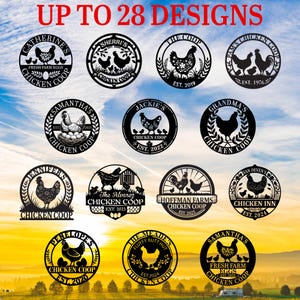 Letrero personalizado para gallinero, letrero con nombre para gallinero, letrero de pared para gallinero de granja, decoración de metal para gallinero, decoración para gallinero, regalo para amantes de las gallinas
