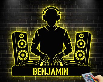 Custom Name DJ Music Wall Sign, DJ Turntable LED Sign, Home Party Room Decor,Music Lover Wall Sign,Game Room Decor,Party Room Decor