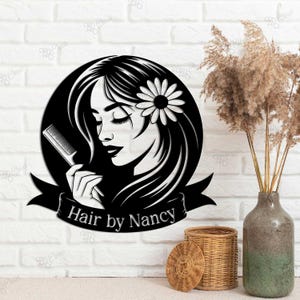 Custom Hair Salon Sign,Hair Stylist Sign,Floral Metal Salon Wall Decor,Salon Metal Art,Salon Wall Sign,Hairdresser Sign