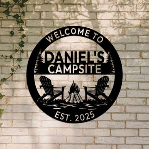 カスタムキャンプ用メタルサイン、キャンプ場サイン、キャンプサイン、ファイヤーピットサイン、レイクハウスサイン、屋外装飾、新築祝いギフト