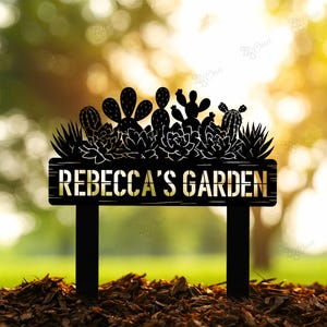 Cartello personalizzato per giardino di cactus, palo in metallo per cactus, palo in metallo con nome per cactus, decorazione in metallo per cactus, decorazione da giardino