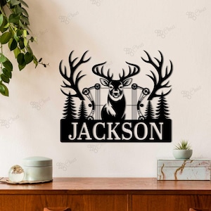 Custom Deer Metal Sign,Deer Hunting Cabin Decor,Bow Hunter Wall Art,Deer Antler Metal Sign,Deer Hunting Decor