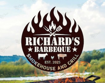 Personalized Barbeque Sign, BBQ Grill Sign,Metal BBQ Sign, Backyard BBQ Metal Wall Art,Smokehouse Grill Decor