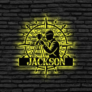 Letrero LED personalizado para agrimensor, letrero con nombre de agrimensor, letrero de pared para agrimensura, letrero metálico para agrimensura, letrero metálico LED para ingeniero