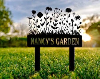 Custom Metal Garden Decor, Bird with Flower Garden Sign, Flower Design, Personalized Garden Sign, Custom Garden Name Sign, Gardener Gift