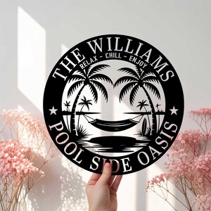 Custom Poolside Oasis Metal Sign,Backyard Oasis Metal Sign,Poolside Sign,Outdoor Oasis Sign, Tropical Metal Wall Decor,