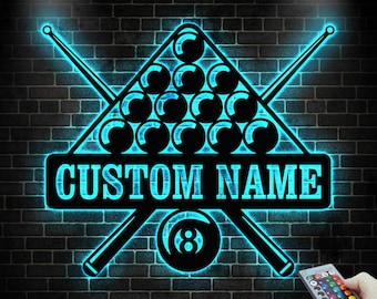 Custom Billiards Metal Wall Art LED Light ,Billiards Club Name Sign, Game Room Decor, Bar Wall Light, Man Cave Gift,Billiards Decor