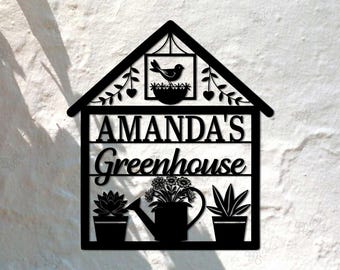 Letrero personalizado para jardín, letrero artístico para invernadero, letrero con nombre para invernadero, letrero decorativo para invernadero, decoración de jardín, letrero metálico para jardín