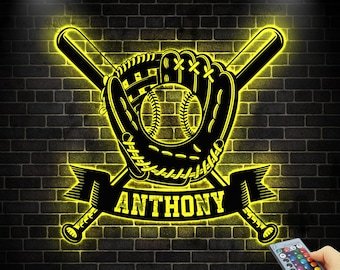 Personalized Metal Baseball Softball Name Sign, Custom Baseball Softball Name Sign, Baseball Name Sign, Baseball Lover, Sport Room Decor,