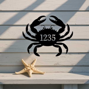 Letrero de casa de cangrejo personalizado, letrero de casa de playa, letrero de casa de cangrejo, decoración costera con número de casa, letrero de casa de cangrejo