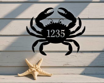Custom krab huisnummerbord, strandhuis krab bord, bord krab huis, huisnummer kustdecor, krab huisnummer