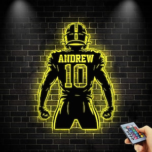 Enseigne Murale LED Personnalisée Football - Nom Du Joueur En Métal - Décoration Neuve