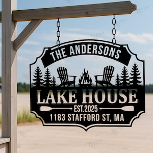 Personalized Lake House Name Sign,Lake House Metal Sign,Family Lake House Sign,Cabin Decor Metal Wall Art,Cabin Outdoor Decoration