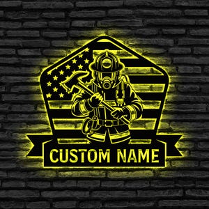 Personalized Fireman Metal Sign LED Lights, Firefighter Gift, Fireman Gift, Firefighter Decor, FireFighter Sign, Fire Department Decor