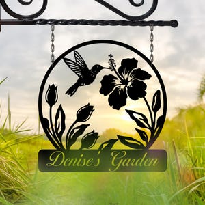 Custom Hummingbird Garden Sign,Hummingbird Metal Sign, Hummingbird Sign Gift,Hummingbird Floral Metal Wall Art,Hummingbird Garden Plaque