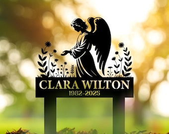 Custom Angel Memorial Garden Sign,Praying Angel Memorial Sign,Angel Yard Grave Maker,Sympathy Garden Decor,Grave Tribute Decor