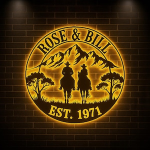 Custom Cowboy & Cowgirl Metal Sign, Couple on Horses Last Name Sign,Custom Family Name Sign, Western Cowboy Gift, Gift for Couple