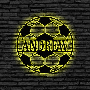 Personalized Soccer Ball Metal Wall Art Led Light, Soccer Ball Metal Wall Decor, Soccer Player Name Sign, Football Decor, Football Gift