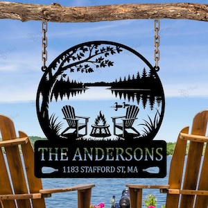 Custom Outdoor Campfire Sign,Custom Lake House Sign,Lake House Metal Sign,Lake Life Metal Sign,Cabin Name Sign,Address Cabin Wall Decor