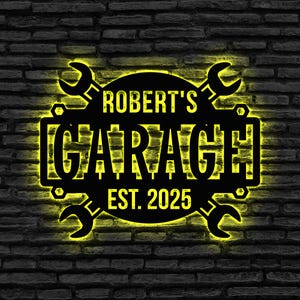 Personalized Workshop Name Sign,Custom Mechanic Garage Metal Wall Art LED Light,Workshop Name Sign, Mechanic Repair Decor