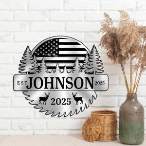 Decoración de hoja de sierra de metal personalizada, letrero de hoja de sierra, arte de pared de metal para cabaña, letrero de metal con ciervo y bosque, letrero de metal para cabaña, decoración de cueva de hombre