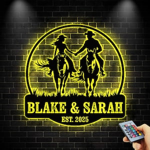 Benutzerdefinierte Cowboy Liebe Namensschild, Cowboy Paar Metallschild, Western Paar Zeichen, Geschenk für Jahrestag, Bauernhaus Paar Zeichen, Geschenk für Pferdeliebhaber