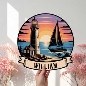 Personalized Lighthouse Sign,Custom Lighthouse Name Sign,Beach House Decor,Harbor Sign,Lighthouse Metal Wall Art,Lighthouse Coastal Decor