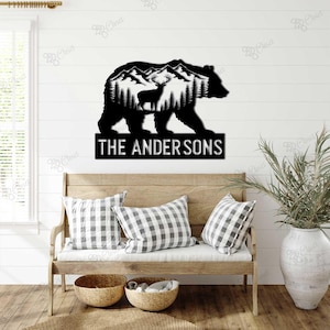 Personalized Metal Bear Deer Sign, Bear Cabin Sign, Cabin Decor, Outdoor Metal Sign, Hunter Gift, Hunting Sign, Bear Family Sign