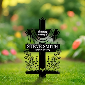 Targa a croce per lapide personalizzata, targa commemorativa a forma di croce, palo da giardino a forma di croce commemorativa, targa commemorativa da giardino a forma di croce, targa con nome per lapide