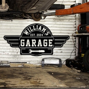 Benutzerdefinierte Garage Metallschild, Name Garage Dekor, Vintage Car Shop Wandkunst, Vintage Garage Metallschild, Garagendekorschild