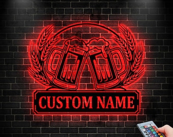 Gepersonaliseerde barbord voor decoratie thuisbar, aangepaste metalen barbord, bierpul kunst aan de muur, bord pub, cadeau bierliefhebbers, bardecor, mangrotdecor