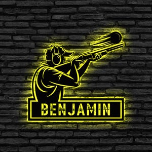 Enseigne de tir au pigeon personnalisée, lumière LED, oeuvre d&#39;art mural tireur, enseigne style néon de tir, décoration homme des cavernes, enseigne murale de tir