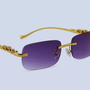Rimless Rectangle Vintage Metal candy colored, Leopard Head Sunglasses. Fashion Frameless Tinted Glasses Shades for Women Men