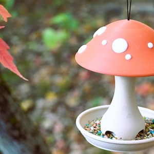 Mushroom Bird Feeder | Custom Toadstool Garden Decor, Made to Order, Bird Lover Gift Orange
