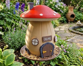 Mushroom Fairy House Bird Feeder